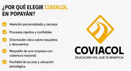 Por qué elegir Coviacol para curso descuento comparendos Popayán